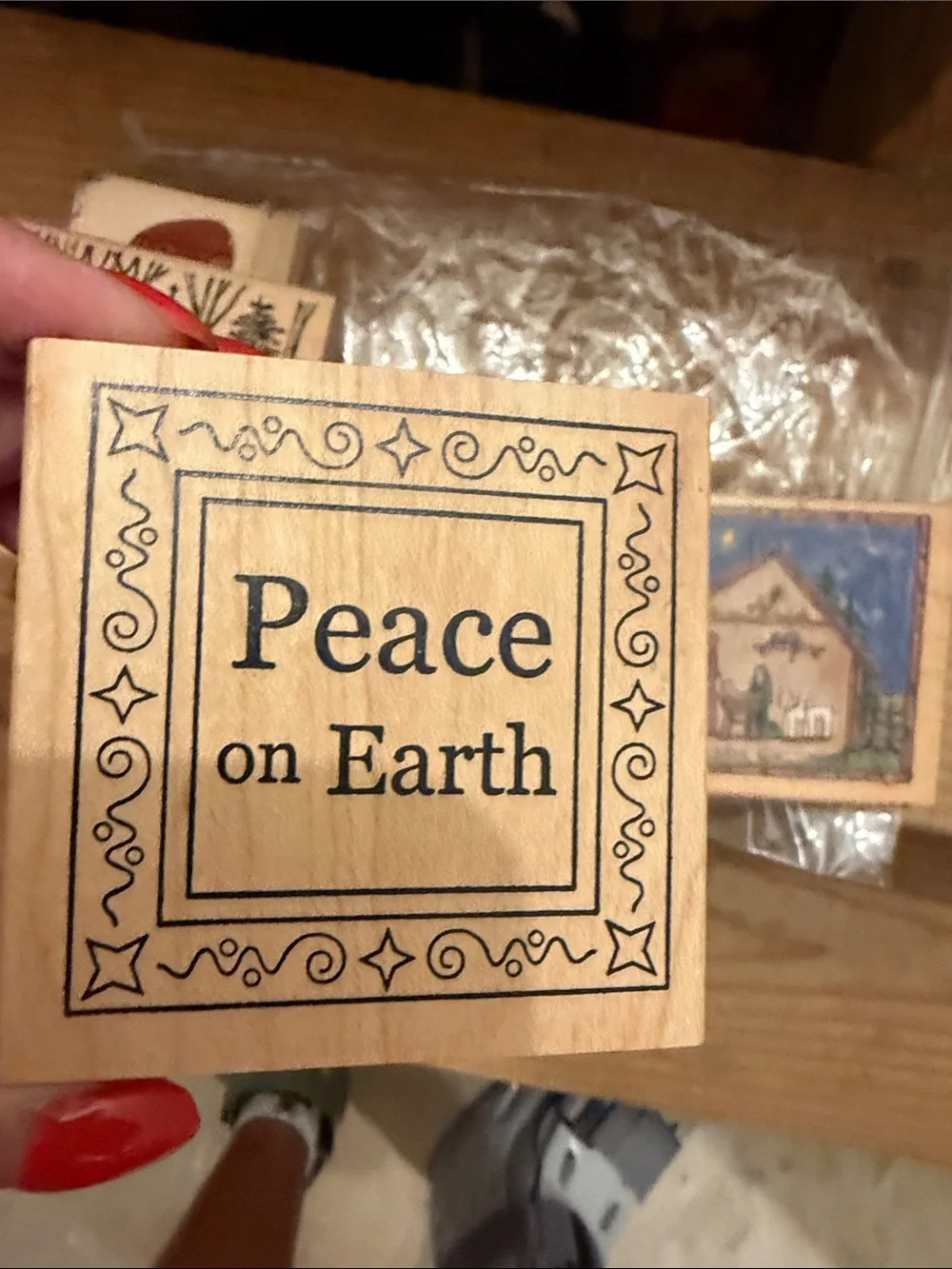 Holiday Rubber Stamp Set - Peace on Earth, Nativity, Snowman